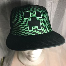 Youth Minecraft Unisex Baseball Cap Hat Black Adj Back Black Green Sun OSFM