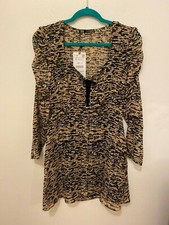 Zara Women's Deep V-Neck withAnimal Print Sheer Short Dress, Size S NWT