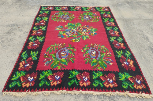 Antique Traditional Bessarabian Handmade Huge Wool Kilim Rug Carpet 286x192 cm