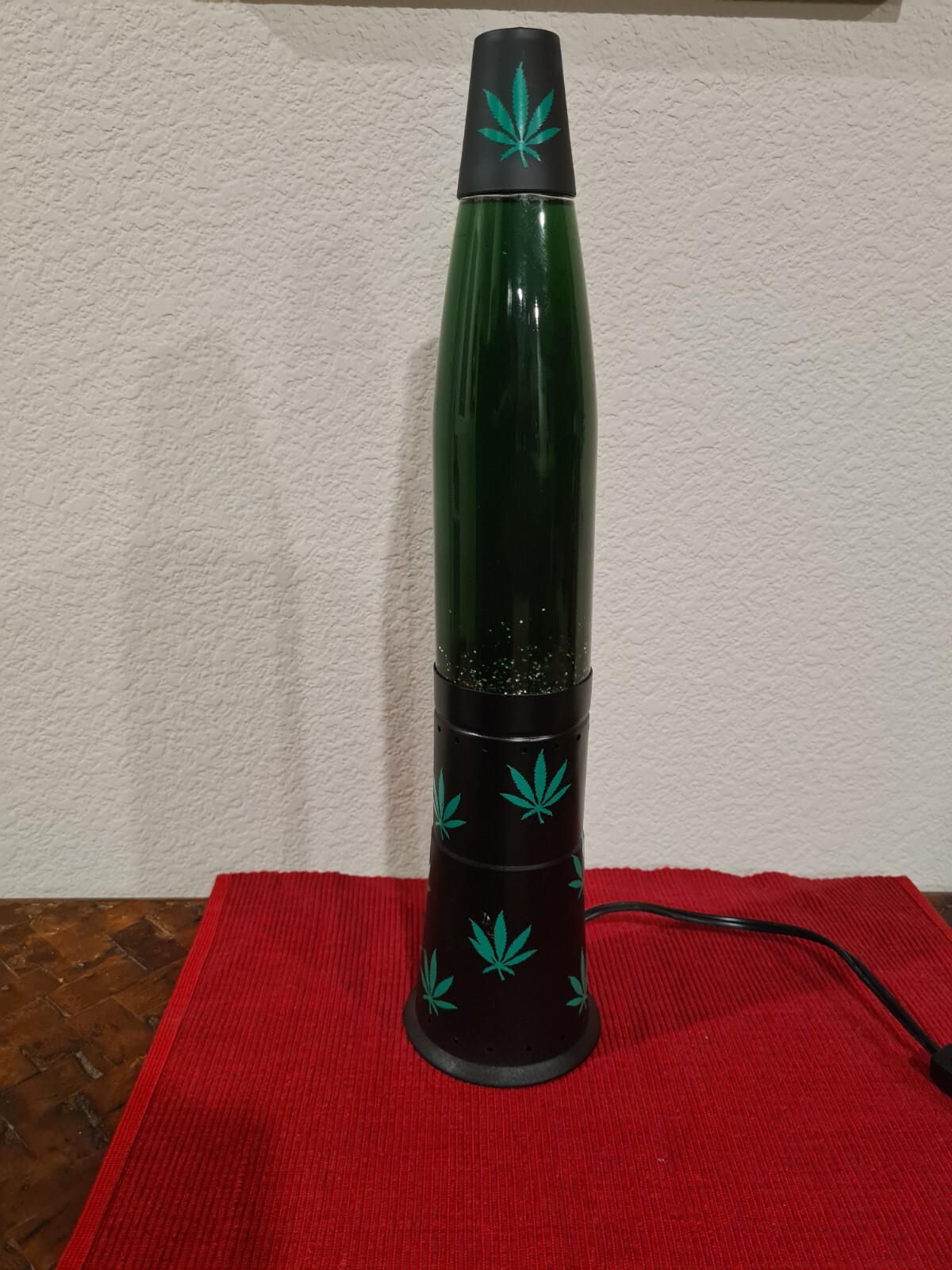 Vintage 90’s Lava Lamp Black Base Green Liquid Glitter Ganja Marijuana