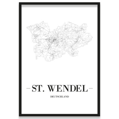 JUNIWORDS Stadtposter, St. Wendel, Weiß, Kunstdruck Plan Map