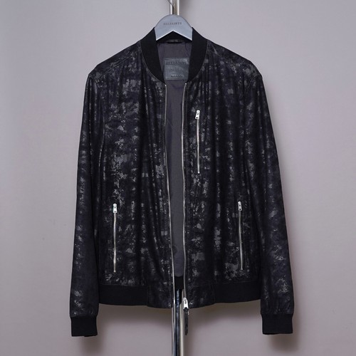 ALL SAINTS Suede Leather Jacket XXL Mens Black Biker Bomber 2XL Camo Grail KIRK - Picture 2 of 21