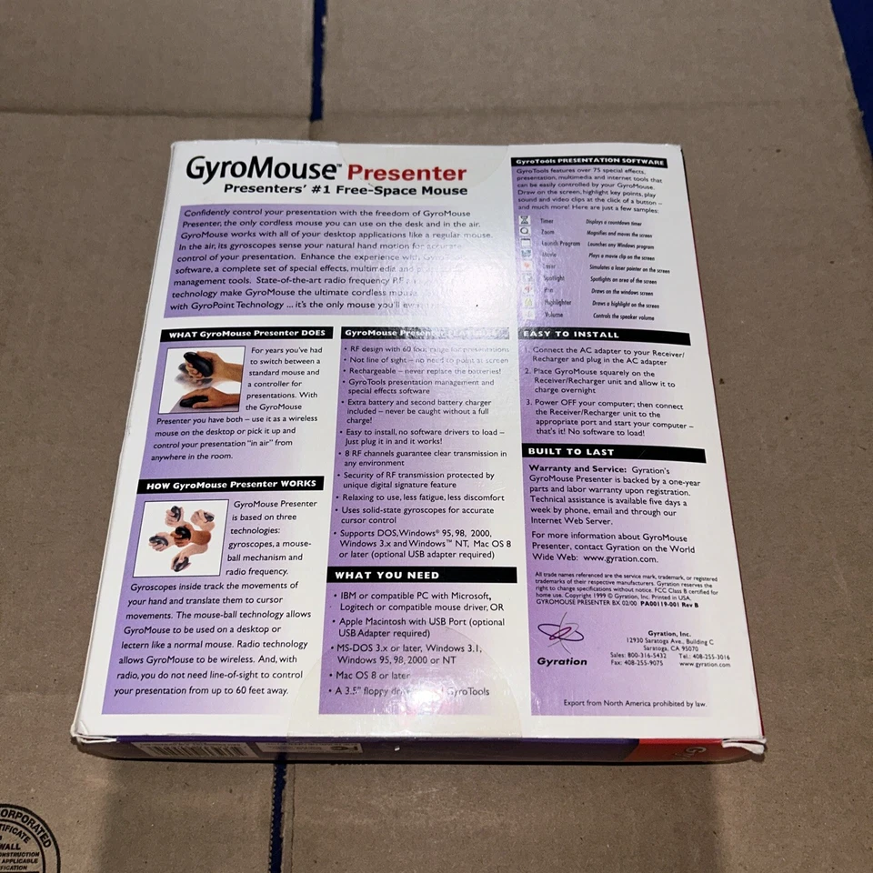 Computer Cordless Mouse Gyropoint Gyromouse Pro Presenter NOS Vintage Sealed - Image 3 of 4