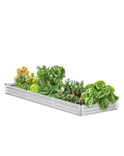 Metal Raised Garden Bed 12x4x1 ft Outdoor Galvanized Planter Box Silver