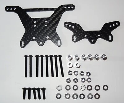 RC SHED TAMIYA TT02B CARBON FIBRE SHOCK TOWERS FRONT REAR & MOUNTING HARDWARE UK SELLER