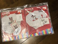 2 VTG Dizzle ART Pre-Shaded Christmas Skiing Snowman  & Deer Transfer Iron-ons