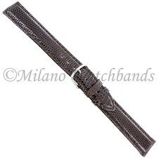 16mm deBeer Dark Brown Genuine Lizard Turned Edge Stitched Mens Watch Band Long