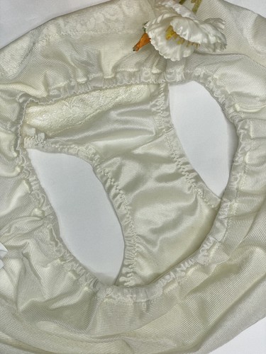 Bragas de bikini resbaladizas de nailon blanco transparente vintage talla 7/L calzoncillos de encaje floral - Imagen 19 de 22