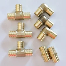 8 Pcs 3/4" PEX Crimp Brass Fittings Elbow, Tee, & Coupling Variety Lead Free