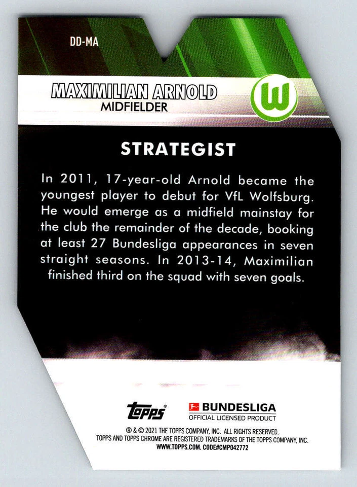 2020-21 Topps Chrome Bundesliga Decade of Dominance #DDMA Maximilian Arnold - Image 2 of 2