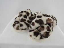 Soft Surroundings Cozy Faux Fur Ivory Leopard Slippers Large L/XL 9-11 New