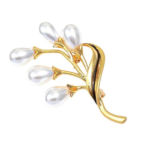 Spilla Con Perla Edison Bianca 8mm E Zirconi - Fiore In Argenteo, Regalo Con Scatola - Foto 3