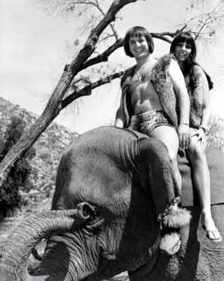 Sonny and Cher sit atop an elephant 1967 movie Good Times 16x20 poster