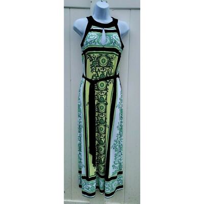 Eva Mendes NY & Co Navy Green & White Floral Print Maxi Dress Size XS | eBay