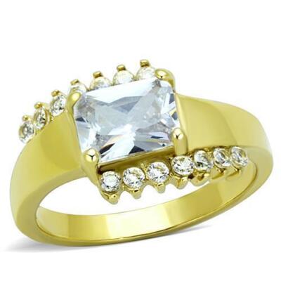 Damen Gold Ring Smaragdschliff 2 crt Stahl 18kt Zirkonia Dress Klar 1588