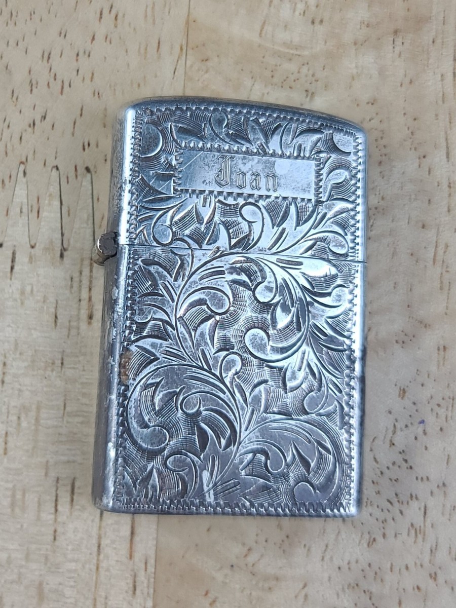 Vintage Japan Sterling 925 Solid Silver Flip Zippo Lighter Floral 