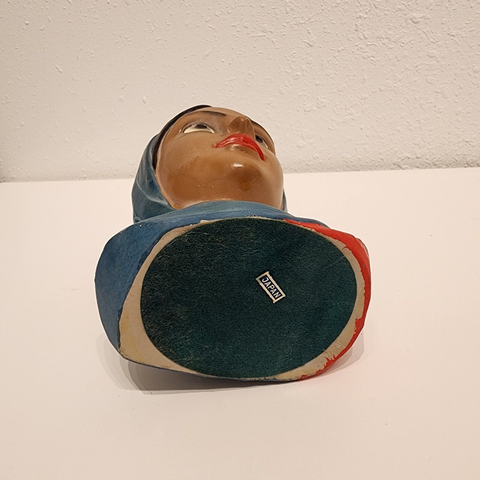 VINTAGE LEGO of JAPAN HEAD BUST WOMAN IN HEAD SCARF CHALKWARE Blue Red