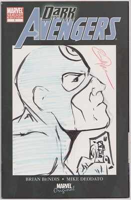 DARK AVENGERS #1 SIGNED TUCCI REMARKED BULLSEYE SKETCH 1ST IRON PATRIOT MARVEL