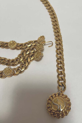 ST JOHN Vintage Gold-Tone Ribbed Link Belt ST. JOHN Accessories Yellow Gold Tone Metal Double Oval Link  main image 2