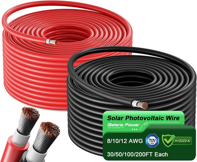 50Ft Red & Black 10AWG Solar Panel Wire Kit for Off-Grid Systems & RVs