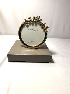 Gifty Gifty Gold Round Picture Frame 4x4 Floral Butterfly Design New in Box