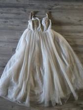Champagne Ivory Sequin Tulle Long Prom Dress Sz 12 Princess Corset