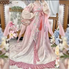 Women Ancient Chinese Traditional Embroidery Hanfu Pleated Skirt Cosplay Dress