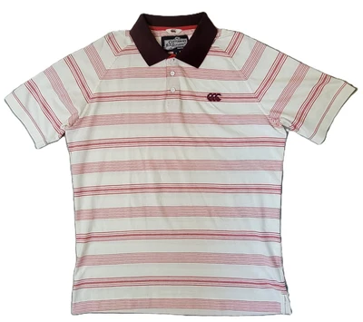 CANTERBURY of New Zealand Rugby Polo Shirt Jersey Red White Striped Logo Men’s L - Image 1 of 4