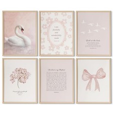 6Pcs Pink Nursery Christian Wall Art Bible Verse Posters Coquette Bow Bible C...