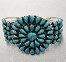 Turquoise Sterling Silver Cluster Cuff Bracelet 2.6"
