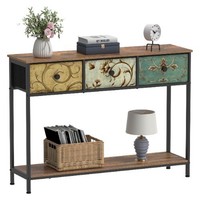 Konsolentisch Beistelltisch Mit 3 Stoffschubladen Holz Metallgestell Vintage...