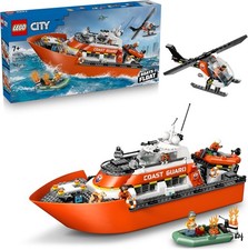 LEGO City Bateau Sauvetage Garde Côte Hélicoptère Flottant Figurines Chien Jouet