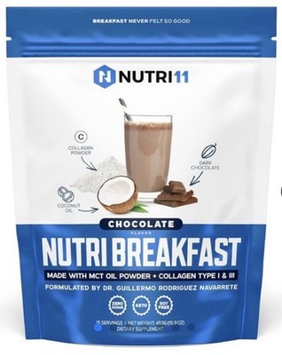 Nutri11 NutriBreakfast Chocolate Drink 453g Grass Fed Collagen MCT Oil Monkfruit