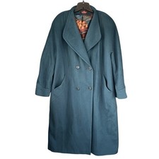 Vintage 80s Alorna Oversized Wool Blend Coat Teal Blue Double Breasted USA