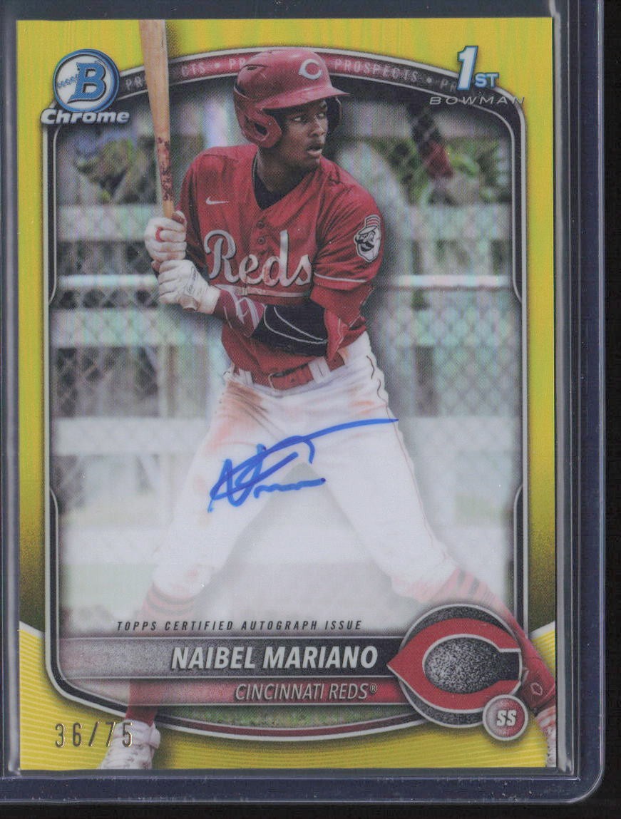 2025 Bowman #CPA-NM Naibel Mariano 1st Chrome Yellow AUTO /75 Cincinnati Reds