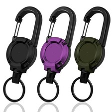 3 Pack Heavy Duty Retractable Keychain ID Badge Holder Reel Steel Cord