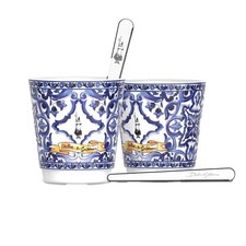 Juego de 2 tazas Bialetti Dolce & Gabbana D&G Blue Coffee Tazzine + 2 agitadores dorados