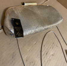 Vintage La Regale Women's sIlver Mesh Metal Beaded Evening Purse Clutch Bag