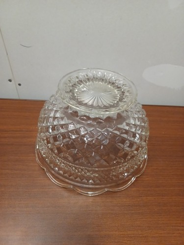 Anchor Hocking Crystal Wexford Footed Fruit Bowl Diamond Pattern Scalloped Edge - Picture 8 of 9