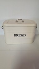 Vintage Enamel Bread Bin White With Lid Handles