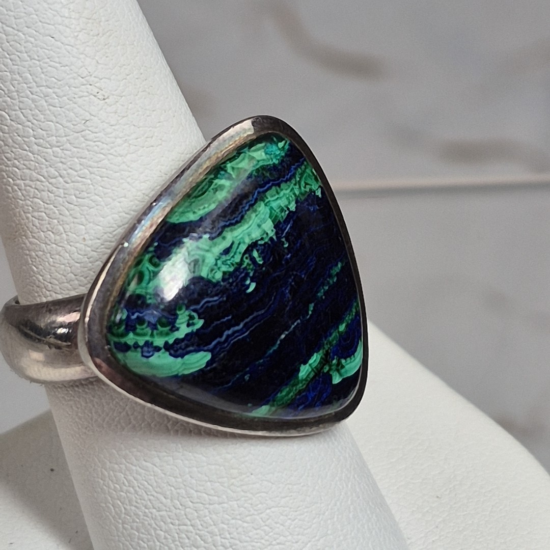 Vintage Azurite & Malachite Triangular Sterling S… - image 3