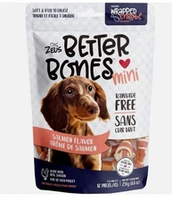 Better Bones Mini Dog Treats, Salmon 12 Pack - Rawhide Free Healthy Dog