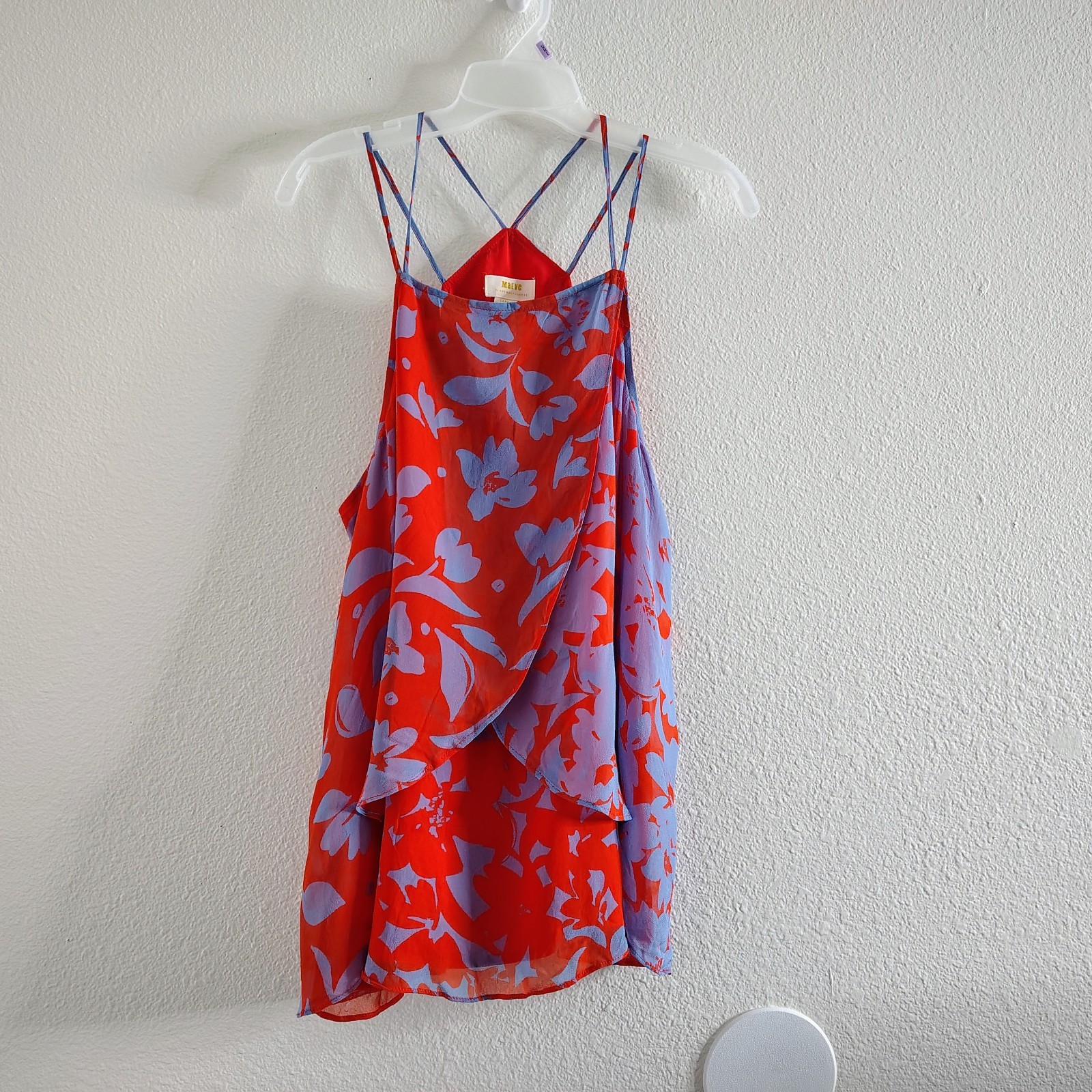 Maeve Anthropologie Red Blue Floral Tank Top | Criss Cross Straps | Size Large