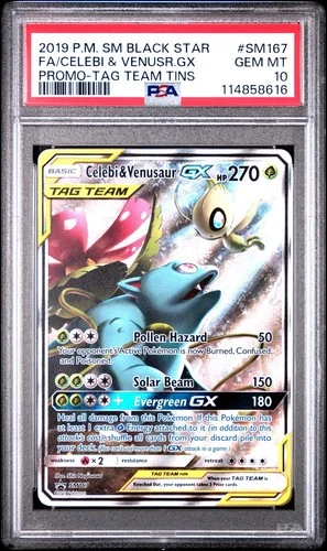 2019 POKEMON SM BLACK STAR PROMO #SM167 FULL ART/CELEBI & VENUSAUR GX PSA 10