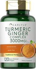 Tumeric Curcumin Max Potency and Ginger Complex 3000 Mg, 120 Softgels by Carlyle