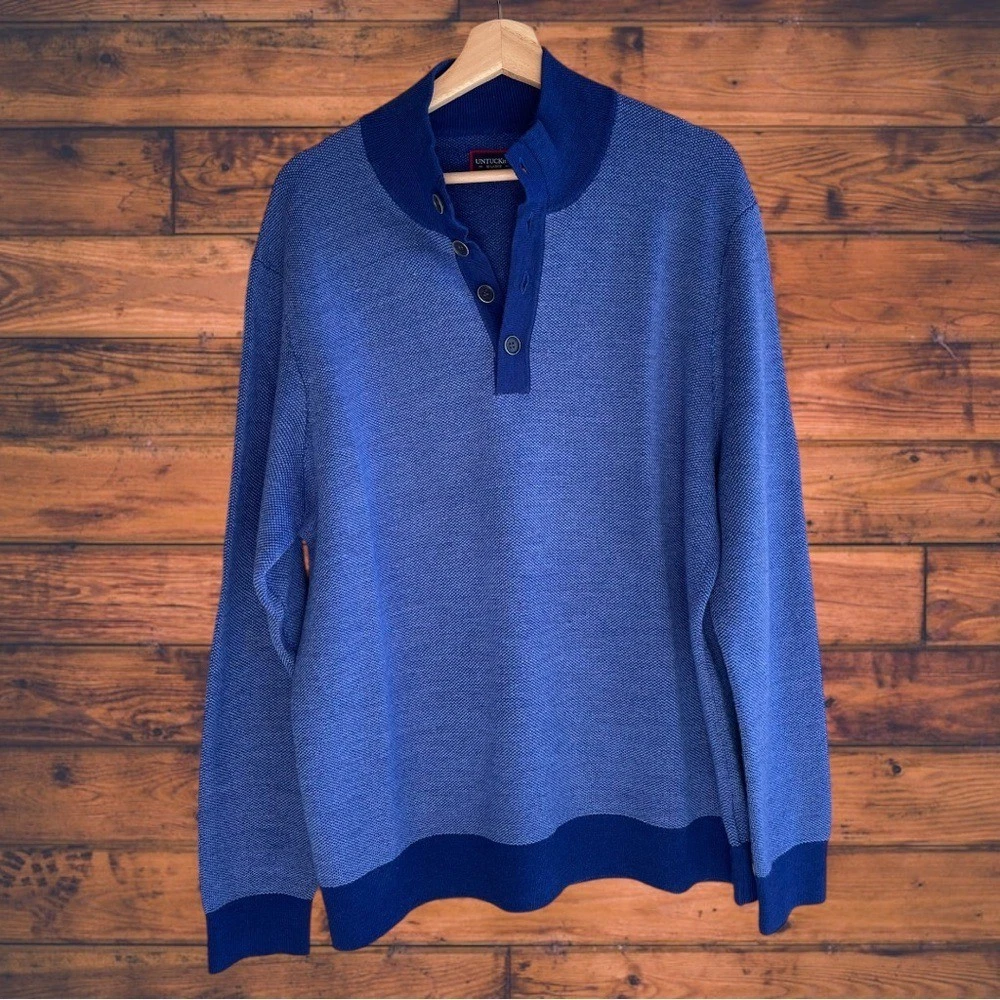 UNTUCKit 100% Extra Fine Merino Wool Blue Sweater Men's XL