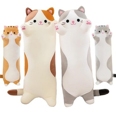 Lange Katze Plüsch Kissen Weich Kuscheltier Kätzchen Stofftier 50 cm - Orange