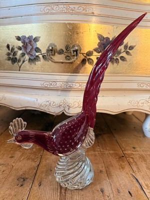 Vintage Murano Seguso Rot Glas Hahn Hahn Goldfolie Flecken Mid Century