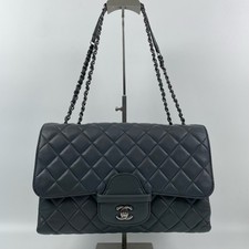 Chanel Classic Flap Jumbo Grey Quilted Lambskin Shoulder Bag Silver HW Auth
