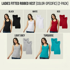 Ladies Fitted Ribbed Vest Women's Tank Tops Cotton Stretchy Vest UK Sizes 14-28